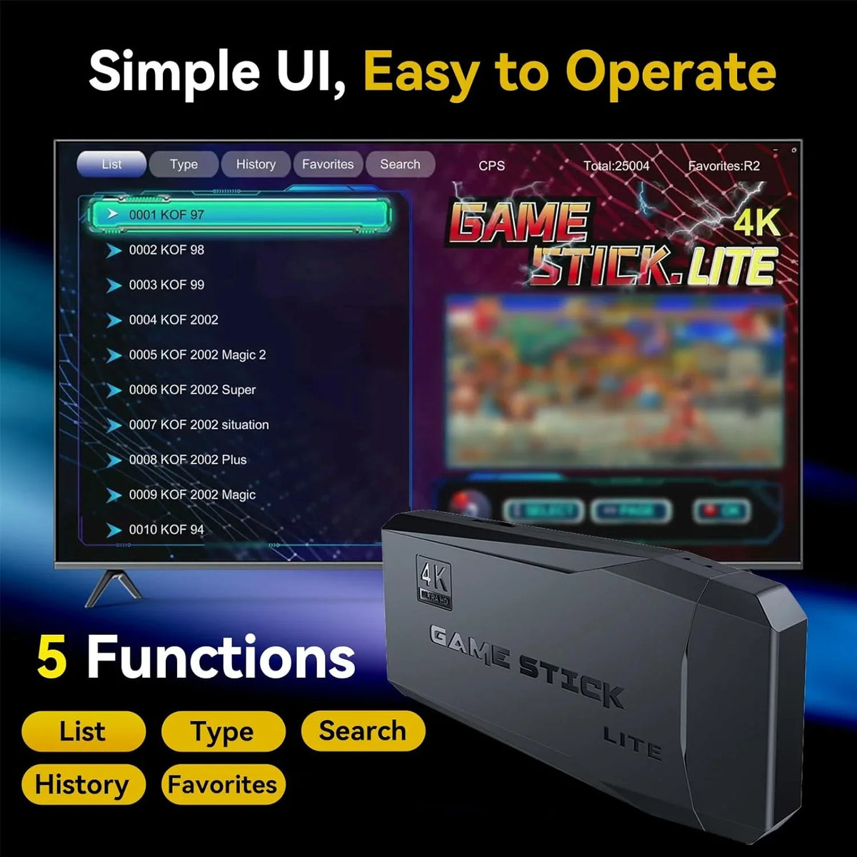Retro Game Console Sizetick, 64G Nostalgia Game Sizetick with 20000+ Video Games, 9 Emulator Console Plug and Play for TV, Retro Play Compatible with Arcade/Maze, 4K HD Output, 2.4GHz Wireless Controllers