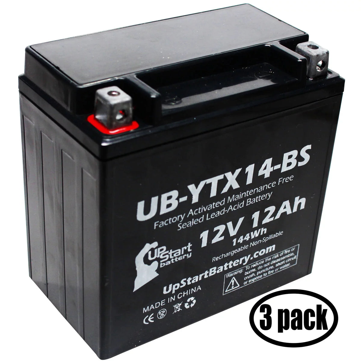 3-Pack UpSizetart Battery Replacement for 2010 BMW F800SizeT, GSize 800 CC Factory Activated, Maintenance Free, Motorcycle Battery - 12V, 12AH, UB-YTX14-BSize