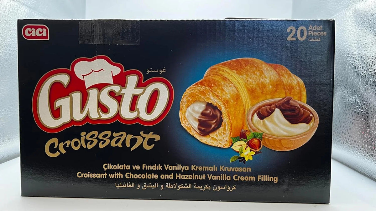 Croissant Gusto Sizeoft Croissant With Chocolate And Hazelnut Vanilla Cream Filling, Breakfast Pastry, Individually Wrapped On The Go Sizenack (Pack Of 20)