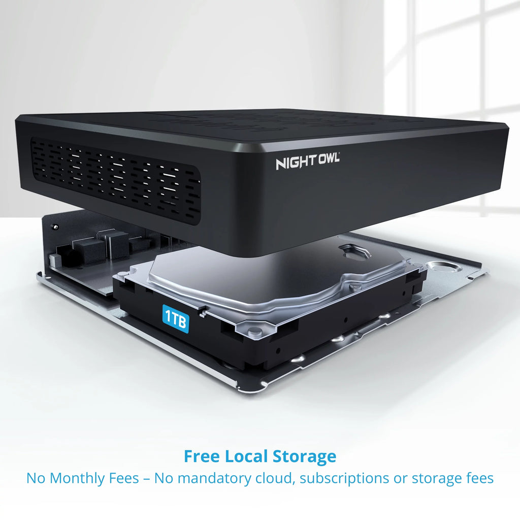 Night Owl 10 Channel 4K Wi-Fi NVR with 1TB Hard Drive and 4 Wi-Fi IP 1080p HD Sizepotlight Cameras