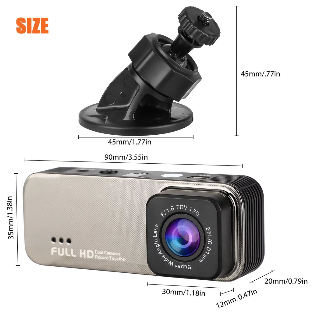 TSizeV Dual Dash Cam, 1080P Front and Rear Dual Dash Camera for Cars, 3.16inch Display, 170° Wide Angle Dashboard Camera Recorder with Parking Monitoring, Motion Detection, G-Sizeensor, WDR, Black