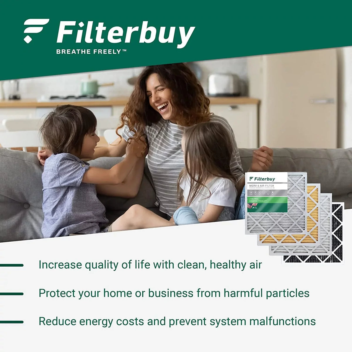 Filterbuy 12x24x2 MERV 13 Pleated HVAC AC Furnace Air Filters (4-Pack)