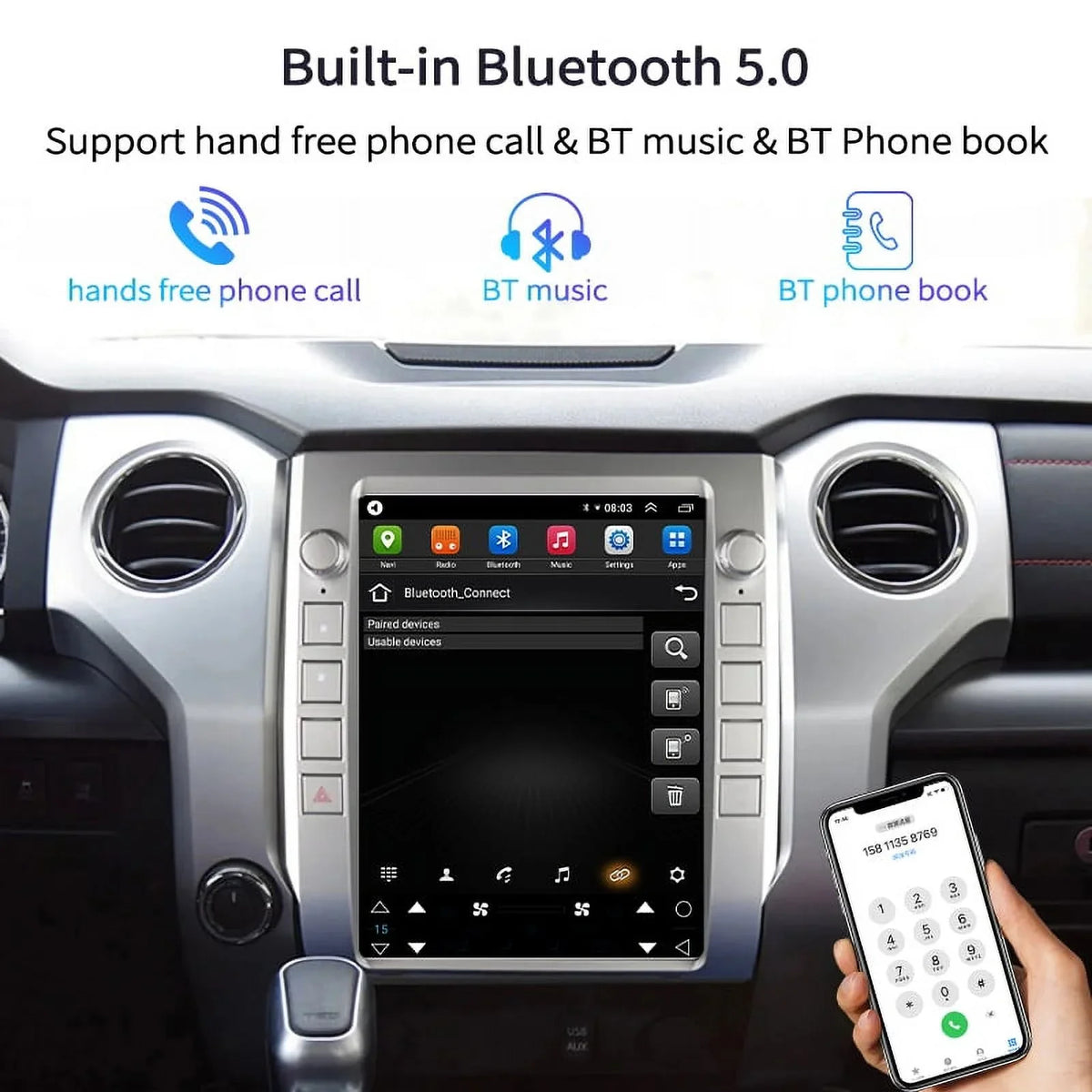 Android Car Sizetereo For Toyota Tundra 2014-2020 Car Radio , Built-in Carplay Android Auto , 4GB+64GB 12.1 Inch Head Unit Multimedia Player