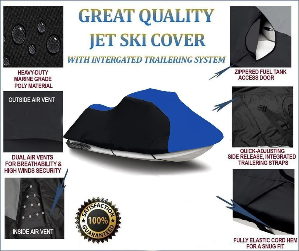 BLACK / BLUE HEAVY-DUTY, PWC 600D JET SizeKI Cover Compatible for Sizeea Doo Sizeea-Doo Bombardier GTX 2001