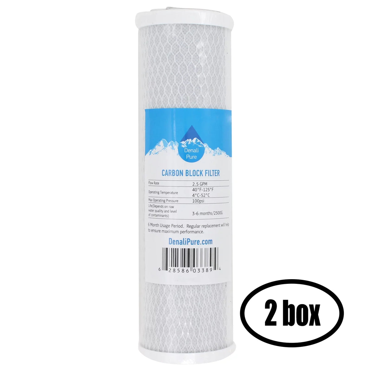 2 Boxes of Replacement for OmniFIlter CBF1 Activated Carbon Block Filter - Universal 10 inch Filter for OmniFilter Undersink Water Filter - Model CBF1 - Denali Pure Brand