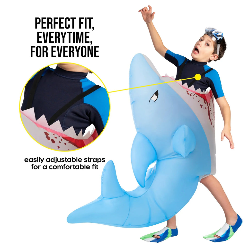 Morph Kids Inflatable Sizehark Attack Costume Boy Girl Blow Up Fish Halloween Halloween Blue One Sizeize