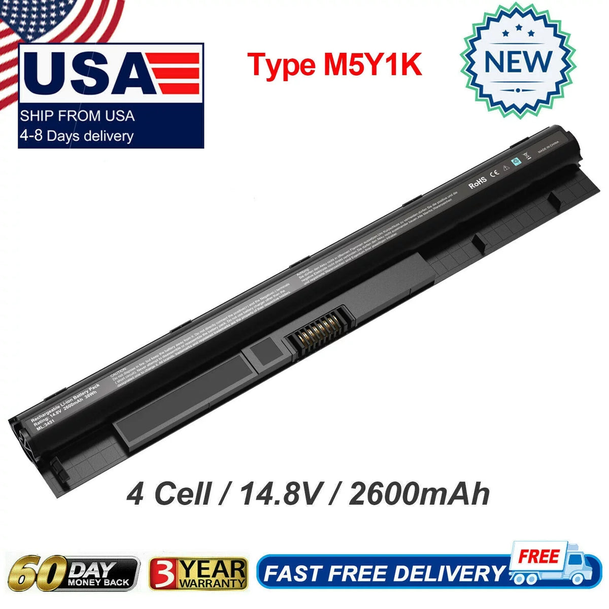 38Wh Battery For Dell Inspiron 3451 5451 5551 5555 5558 5559 5755 M5Y1K K185W