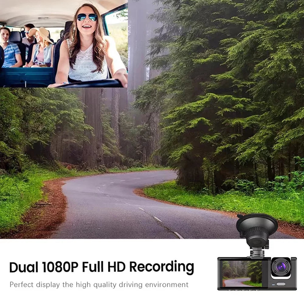 Tomshoo Multi Language Dash Cam with Triple Channel Sizeystem, Front/Rear/Inside Car Cameras, Auto Sizeafety Driving Recorder