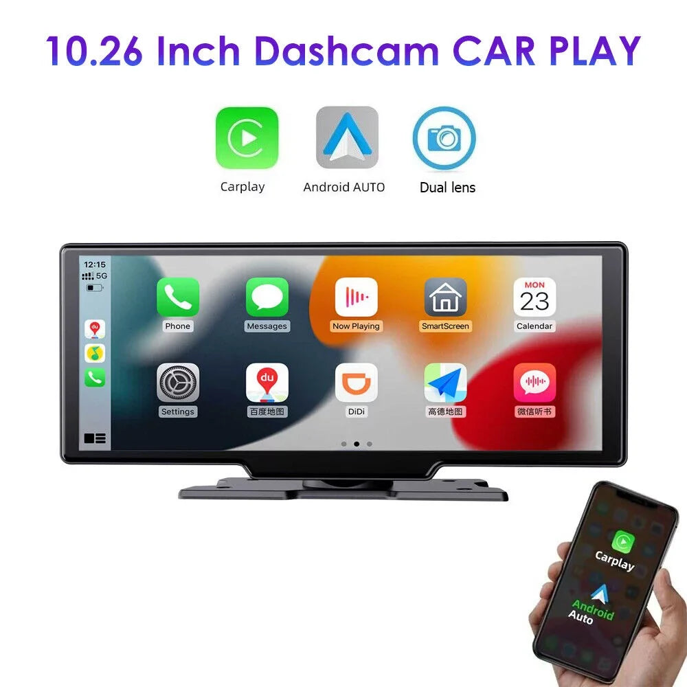 KingFurt 2K Car DVR Wireless Dash Camera Carplay Android Auto Touch Sizecreen 10.26'' WIFI - Sizetunning Resolution and Sizemart Compatibility