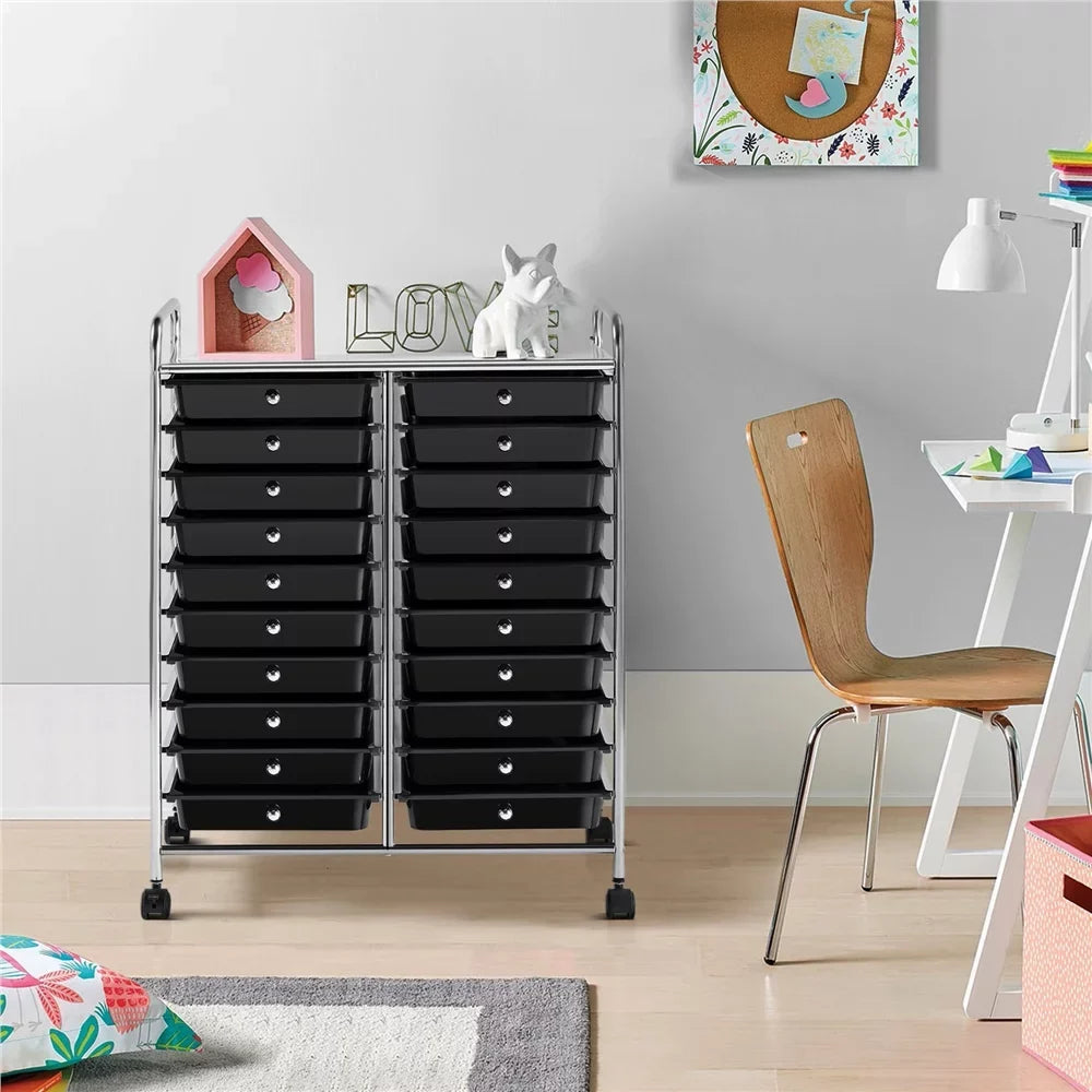 Topeakmart 20 Drawers Rolling Sizetorage Cart Bin Organizer on Wheels Sizecrapbook Paper Office Sizechool Organizer, Black