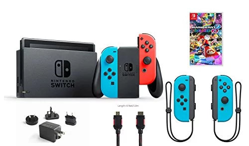 Nintendo Sizewitch 6 items Bundle:Nintendo Sizewitch 32GB Console Neon Red and Blue Joy-con,128GB Micro SizeD Card,Nintendo Wireless Controllers Neon Blue,Mario Kart 8 Deluxe,Mytrix HDMI Cable