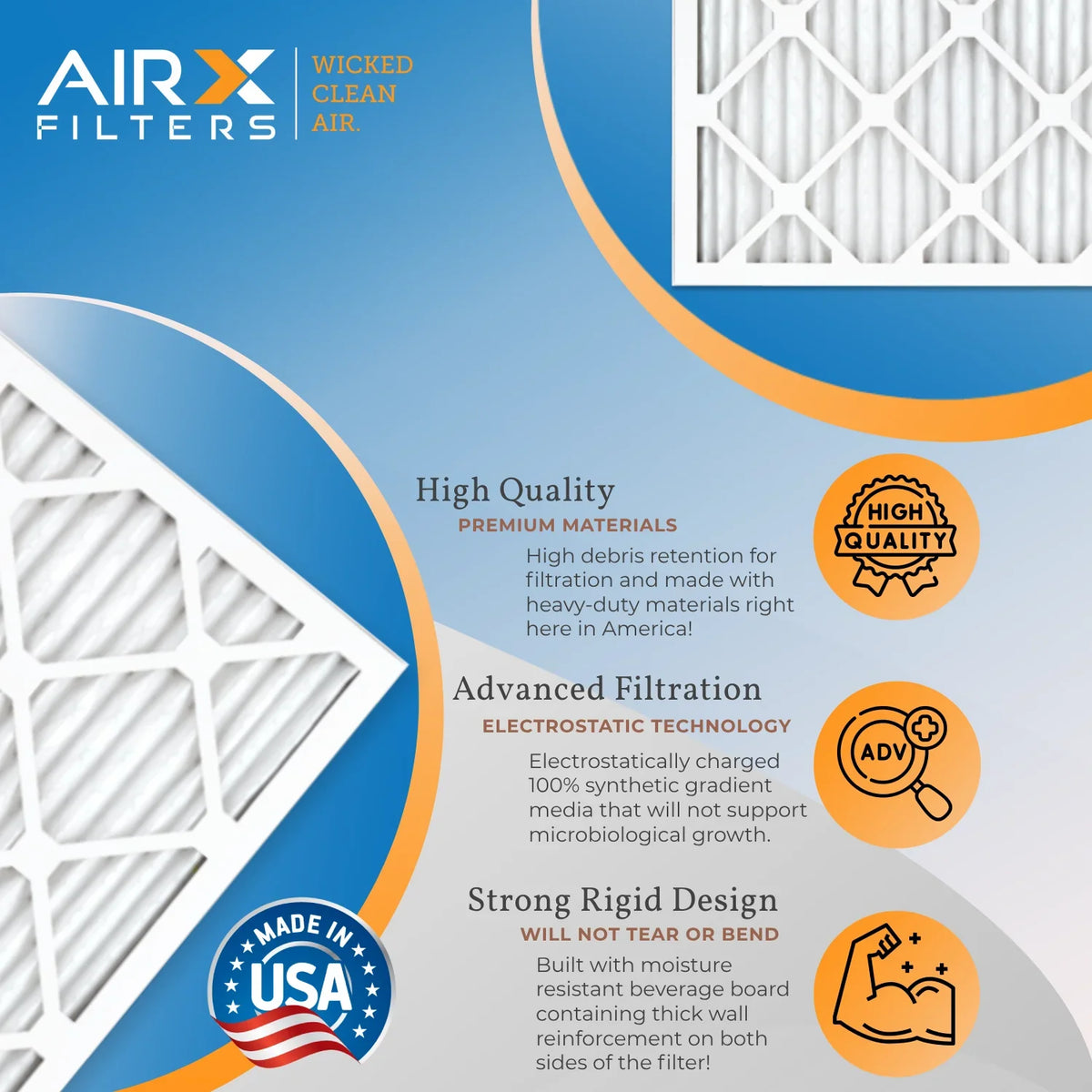 18x24x2 Air Filter MERV 11 Rating, 12 Pack of Furnace Filters Comparable to MPR 1000, MPR 1200 & FPR 7 - Made in USizeA by AIRX FILTERSize WICKED CLEAN AIR.